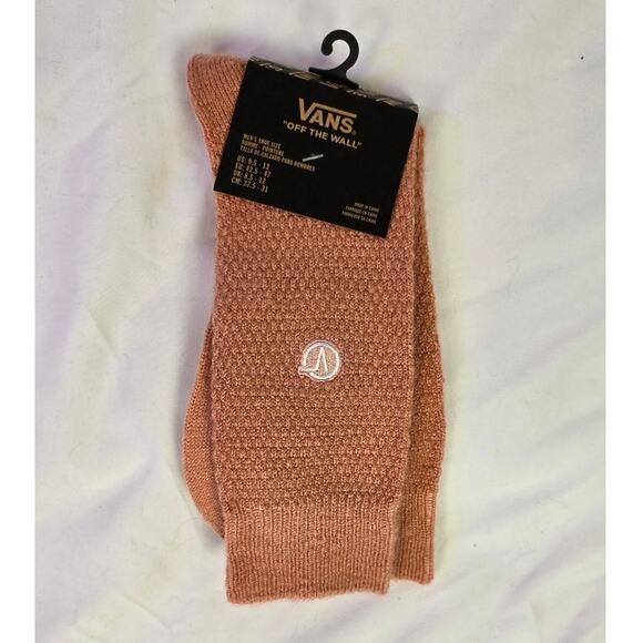 Vans Off The Wall Crew Socks 1 Pair Men 9.5-13 Pink w White Logo Skate - Picture 1 of 5